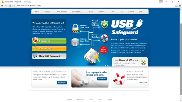 USB Safeguard main webpage
