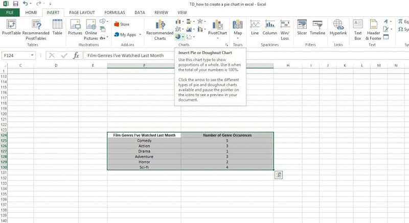 how to make a pie chart in excel with two colloms