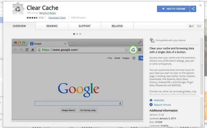 clear cache Chrome