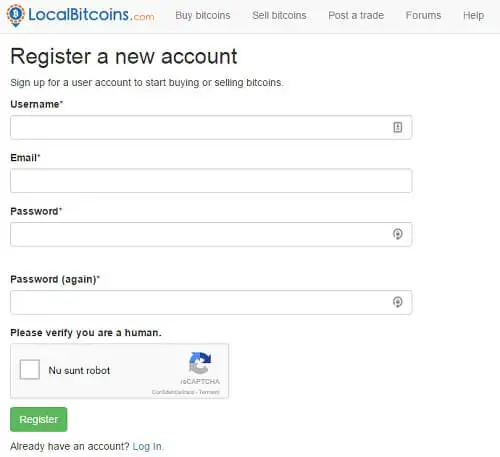 localbitcoins sign up page