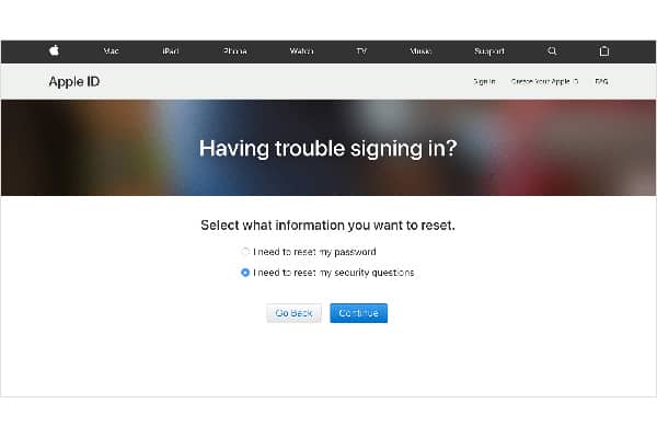 how to recover apple id password step 2