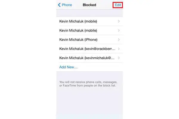 Iphone Blocked Contact Edit button