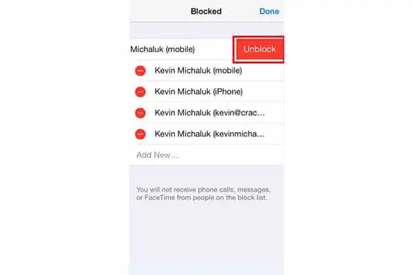 Iphone Unblock button