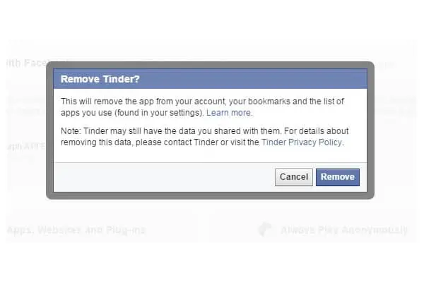 Facebook remove tinder