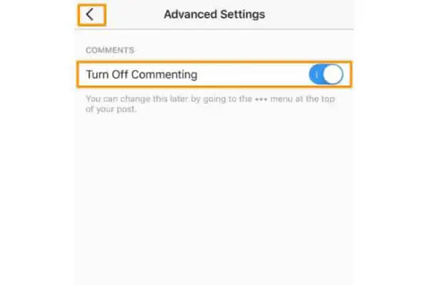 Instagram Posting Photo Turn off Commenting