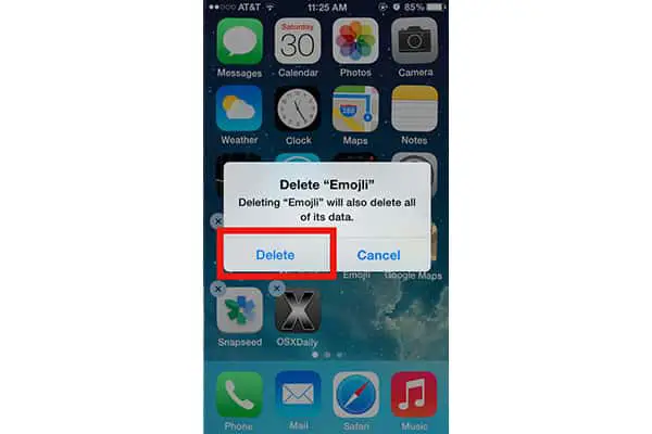 Iphone Home screen application delete button